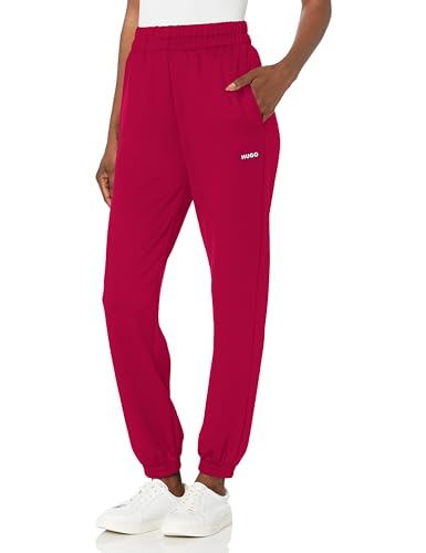 HUGO Women's Pure Cuffed Sweatpants with Rubber Logo, Magenta Pink, XL