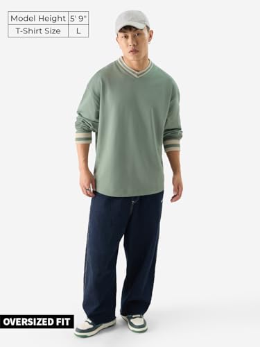Image of The Souled Store Solids: Men and Boys Cotton Oversized Fit Full Sleeve T-Shirts