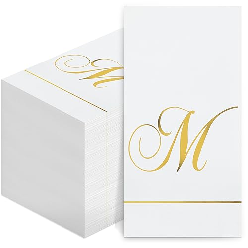 Pasimy 100 Pcs Initial Napkins Monogram Guest Napkins Gold Letter