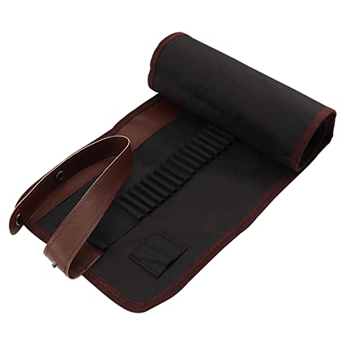 Image of Canvas Pencil Wrap Case, 48 Holes Colored Pencil Roll Holder Storage Pouch for Office (48 Holes, Brown)