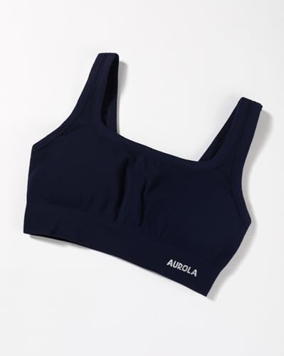 Image of AUROLA Power Womens Square Back Basic Sports Bra - Square Neck Padded Low Impact Yoga Bra Workout Crop Top