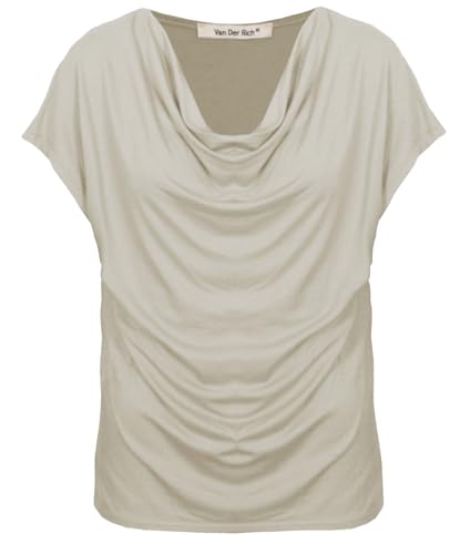 Van Der Rich ® - T-Shirt mit Wasserfallkragen Kurze Ärmel - Damen (Beige,...
