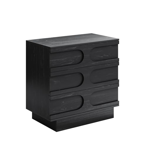 Image of Nathan James Iris 3 Drawer Dresser, Mid-Century Modern Solid Wood Dresser for Bedroom, Black Oak