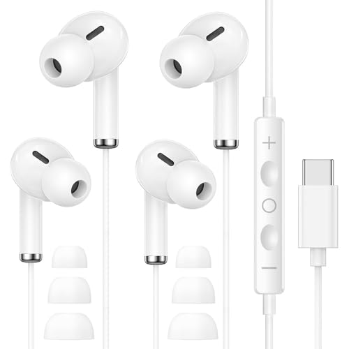 2 Pack Écouteurs USB C pour iPhone 17 16 15 Pro Max, Écouteurs Type C avec Microphone et Contrôle du Volume, HiFi Stéréo Ecouteurs Filaire USB C pour...