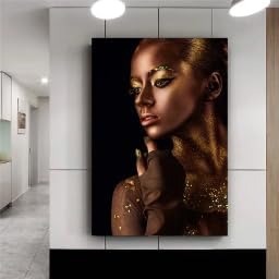 ZHUOYA Elegant Black and Gold African Woman Canvas Paintings Sexy Posters Prints Wall Art for Living Room Decoration Poster40x60cm