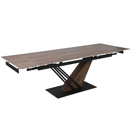 Casa Vital Marna - Mesa de comedor extensible con tapa de cerámica de roble de 180 a 240 cm, 2 baldas, estructura de metal con recubrimiento en polvo, moderno centro de comedor, capacidad de carga de