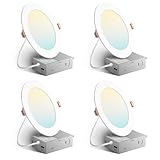Amico 4 Pack 6 Inch 5CCT Ultra-Thin LED Recessed Ceiling Light with Junction Box, 2700K/3000K/3500K/4000K/5000K Selectable, 1050 Lumens, Dimmable Canless Wafer Downlight, 12W Eqv 110W-ETL&FCC