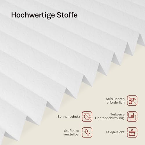 WOLTU Plissee Klemmfix ohne Bohren, Crushed-Optik, 110 x 150 cm, Weiß – Ansicht 4
