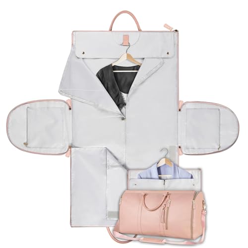 Garment Duffle Bags for Travel, Convertible Carry On Garment Bag with Shoe Compartment, Foldable 2 in 1 Waterproof Garment Duffle Bag, Travel Suit Duffel Bag for Gift-Pink
