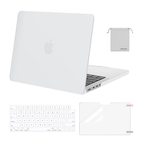 MOSISO Compatible with MacBook Pro 14 inch Case 2025 2024 2023 2022 2021 M4 M3 M2 M1 A3112 A3185 A3401 A2918 A2992 A2779 A2442, Plastic Hard Shell&Keyboard Cover&Screen Film&Pouch, White