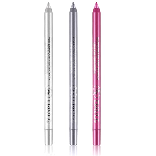 3 Pcs Pink Eyeliner Pen Waterproof Matte White Eyeliner Pen/Glitter Metallic Eyeliner Pencil Shimmer Highlighter Eye Liner For Women,Eye Shadow Pencil, Sliver Eyeliner Professional Makeup Set (G) #TOP2