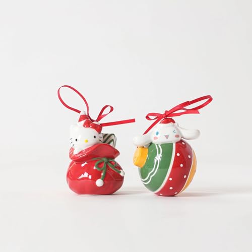 Blue Sky Clayworks Hello Kitty and Cinnamoroll Perfect Present Christmas Ornament Set, Holiday Decorations, Set of 2, Ceramic, 24012