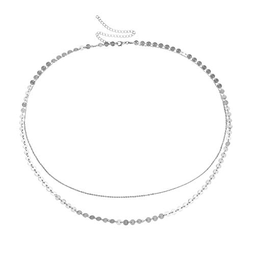 MONLEYTA Femmes De Mariée en Métal Ventre Ceinture Ceinture Géométrique Disques Paillettes Réglable Corps Chaîne Plage Bikini Robe De Soirée Bijoux Accessoires Argent Cover