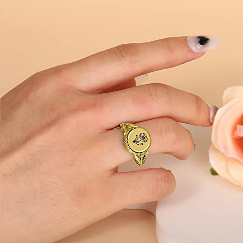 Drawelry Personalized Custom Vintage Birth Flower Ring: Sterling Silver Engraved Month Flower Floral Wildflowers Daisy Finger Wedding Promise Ring Bands Jewelry Gifts For Her Women Men Girl #TOP5