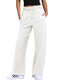 ANRABESS Women's Wide Leg Pants High Waist Drawstring Sweatpants Joggers with Pockets White Small