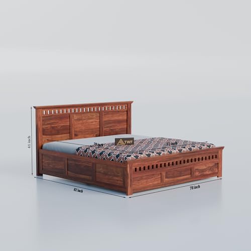 Image of Solid Sheesham Wood King Size Bed with Storage Box | Wooden Double Bed for Bedroom | Kuber Design Double Bed Cot Palang for Home | Rosewood, Honey Finish