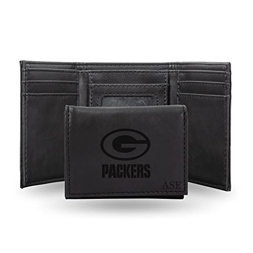 Rico Industries NFL Green Bay Packers Black Personalized-Custom Laser Engraved Tri-fold Wallet - Slim Wallet