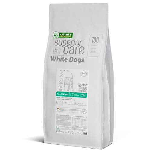 Nature's Protection Superior Care White Dogs Grain-Free Dry Dog Food - High Protein, Tear Stain Dog Food for All Breeds Light Coated All Life Stages Dogs, Fresh Pet Meal, Insect, 22 lb
