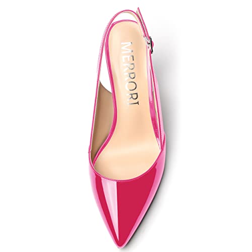 MERRORI Women's Stiletto High Heel Pumps Shoes Patent Slingback Pointed Toe Solid Dress Shoes 3.3 Inch3