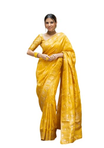 Sari Kanjivaram Banarasi jaune en textile Zari Art avec haut à personnaliser