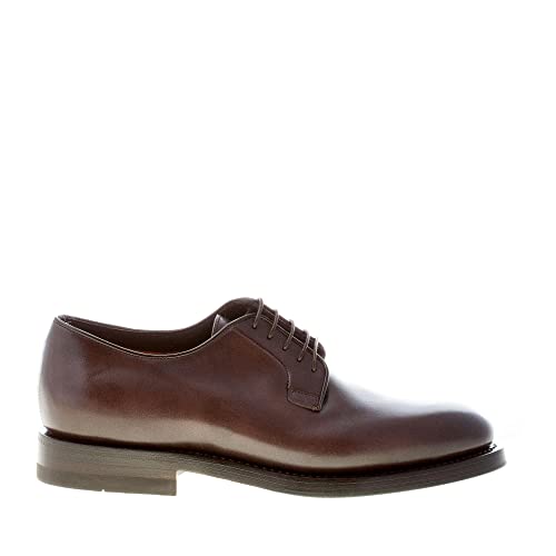 Prezzo di listino Euro: 620 Santoni Uomo Scarpa Derby in Pelle Anticata Testa di Moro a Punta Liscia. Suola Cuoio Color Marrone Size 44 EU (UK 10)
