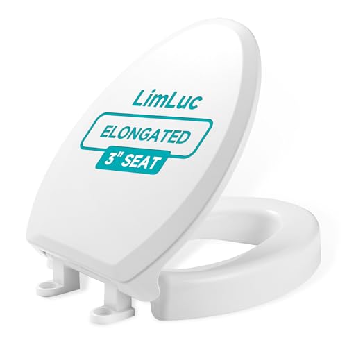 LimLuc Elongated Toilet Seat Risers for Seniors 2.5 Inch Elevated Toilet Seat with Slow Close Non-Slip Raised Toilet Seat 18.5 Fit for Elongated Toilet White