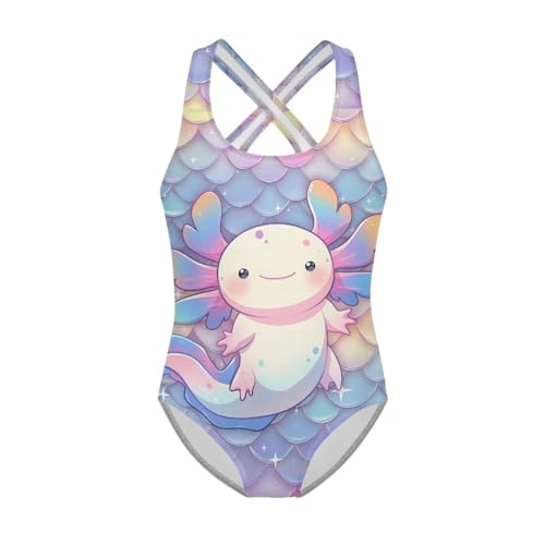 Image of Girls One Piece Swimsuit Axolotl Cross Back Straps Bathing Suit Lightweight Quick Dry Gymnastics Leotard