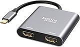 3D Effect Video Sync: Dieser USB-HDMI-Adapter unterstützt die Videoauflösung von bis zu 4K (Nur bei separater Verwendung funktioniert der 4K 60Hz HDMI-Anschluss), Dual-Monitor mit HDMI bei 3840x2160 @ 30Hz; Der USB-C-Adapter mit zwei Monitoren unterstützt auch eine niedrigere Auflösung, einschließlich 1440p und 1080p bei 60 Hz, die von der DisplayPort MST-Technologie angeboten wird