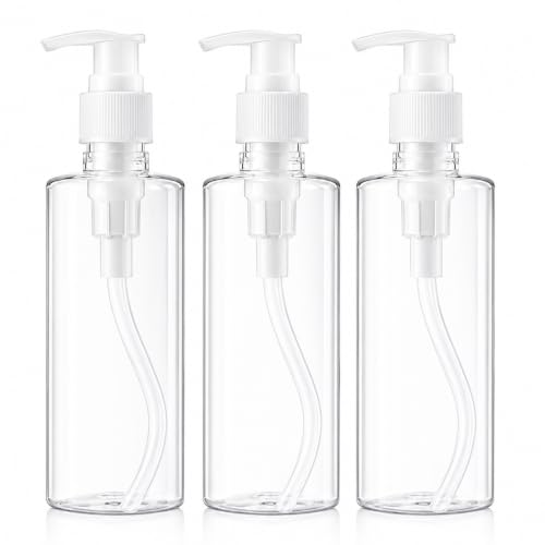 Image of LIMAT 200ml Cream & Lotion, Liqiud Handwash Dispenser Set Shop Dispenser for Bathroom Handwash Dispenser Plastic, Hair Oil Dispenser (Set of 3 Transparent Bottle with White Pump, Small 200ml