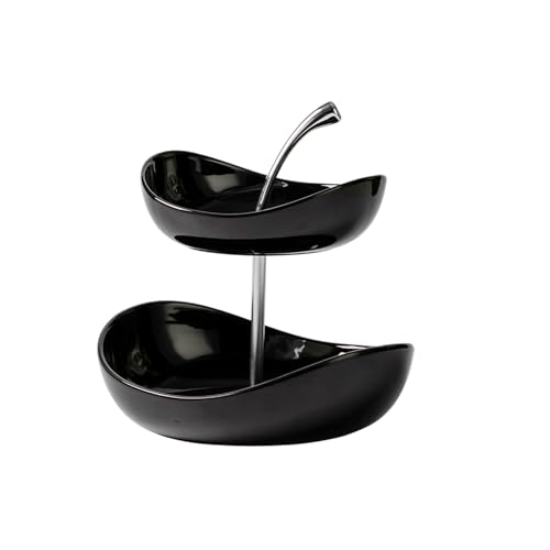 Frutero de cerámica de 2 niveles, soporte decorativo de múltiples capas para aperitivos, nueces y pan, centro de mesa elegante para decoración del hogar y la cocina
