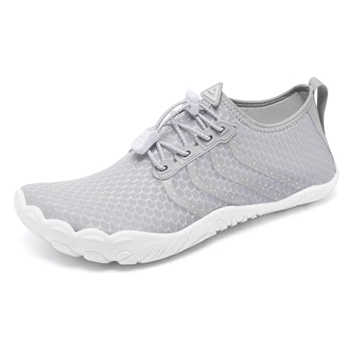 Racqua Men Water Shoes Women Barefoot Beach Quick Dry Swim Shoes Pool Kayaking Sport Non-Slip Surfing Lake Aqua Shoes Grey 16 Women/15 Men