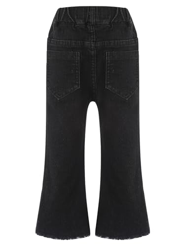 Yartina Little Kids Girls Elastic Waist Casual Jeans Slight Bell Bottoms Raw Hem Flare Denim Pants2