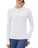 SPVISE White Womens Seamless Workout Tops Yoga Athletic Shirts Sports Running Base Layer T-Shirt Slim Fit Long Sleeve Shirts