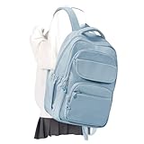 Lendolk Cute School Backpack for Teens Girls Boys Waterproof School Bag Basic Backpack for College Students Multi Pocket Backpack Lightweight Casual Daypack Backpacks for Women Men（Blue）
