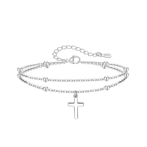Image of PRETOLE Layered Silver Bracelet For Women Cubic Zirconia Adjustable Silver Charm Bracelets S925 Sterling Silver Bead Bracelet For Women