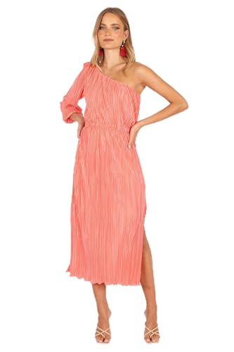 Image of Petal & Pup Women's Pontee One Shoulder Pleated Midi Dress