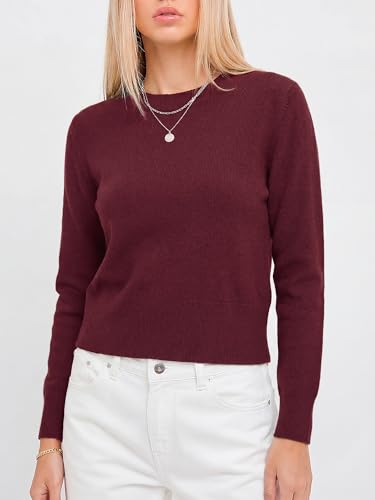 LaGracia Cropped Sweaters for Women Long Sleeve Business Casual Sweater Crop Tops Crew Neck Lightweight Cashmere Spring Fall Outfits Burgundy XL — view 4