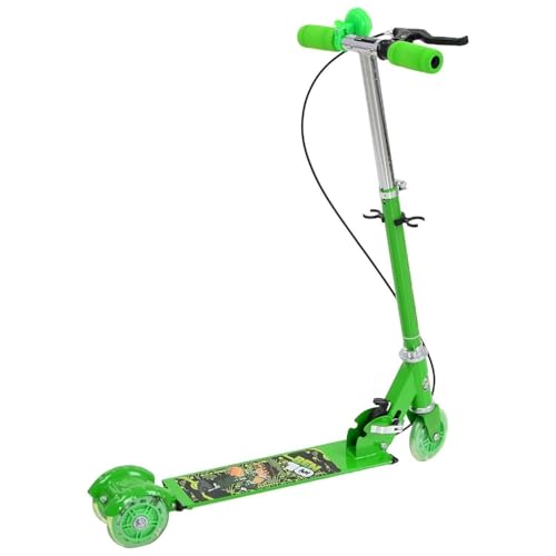 Image of Foldable Kick Skating Cycle LED Wheels | Kids 3 Wheel Kick Scooter with Adjustable Handlebar & Hight, Front Brake, Bell and Printed Deck | Skate Scooter for Kids Age 2-12 Years. (Green)