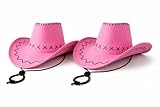 STUWU Cowboyhut Set Pink – 2er Set für Damen – Verstellbare Hutschnur – Party, JGA, Karneval & Festival – Auffallen garantiert