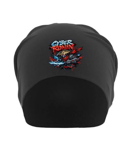 Image of Futuristic Warrior with Glowing Sword Unisex Thin Cotton Slouch Beanie Black