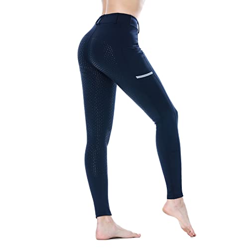 Spoear Horse Riding Pants Equestrian Women Full Seat Breeches Horseback Riding Tights Silicone Pockets(Navy,L) #TOP2