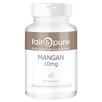 Fair & Pure Mangan 10mg, 180 Stück, schluckfreundlich, 10mg Mangan pro Tablette, veganes Nahrungsergänzungsmittel ohne Zusätze, in Deutschland hergestellt