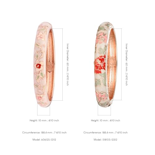 UJOY Vintage Bracelet Gold Plated Enameled Jewelry Spring Hinge Metal Cuff Cloisonne Bangles Set Gift Box Packed 55A3