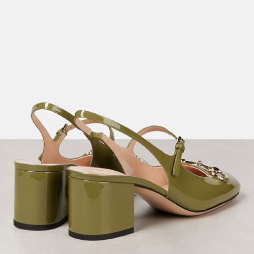 Women's Closed Square Toe Block Heel Slingback Pumps Chic Patent Leather Slip On Mary Jane High Chunky Heels with Buckle Party Work Dressy Slingback Shoes for Women2