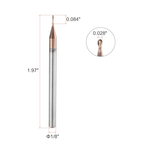 Image of HARFINGTON Ball Nose End Mill 2 Flute 0.028 inch Diameter 1 /8 inch Shank Tungsten Carbide Uncoated Spiral CNC Router Bits 0.084 inch Cutting Length Single End Ball for Carving Engraving Grinding