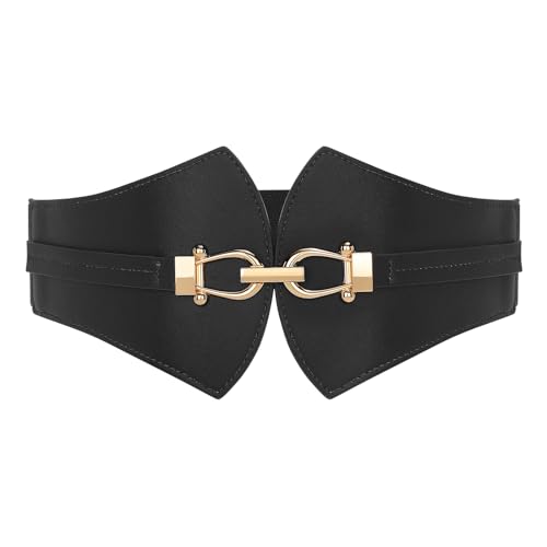 JASGOOD Women’s Elastic Leather Wide Belt Vintage stretch Belt for ladies Jeans Dress