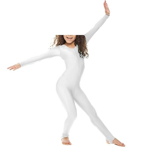 Prime fashions Mono de gimnasia de manga larga con estribo brillante para niñas, blanco, 9-10 Años
