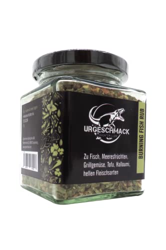 Urgeschmack Eventgrillen Buring Fish Rub 115 g im Glas ( Gewürzmischung für Fisch, Meeresfrüchten, Grillgemüse, Tofu, Halloumi, hervorragend für Lachs - Flammlachs ) 1er Pack Cover