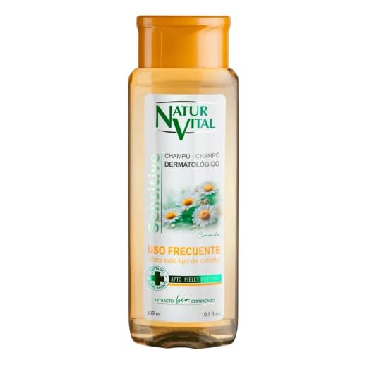 NaturVital - Champú Sensitive Uso Frecuente con Camomila, Sin Parabenos, Colorantes ni Siliconas, Champú Natural, Dermatológico para Piel Sensible y Atópica, Hombres y Mujeres,300ml