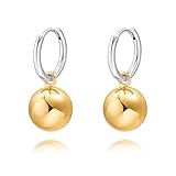 Aobei Pearl Pendientes de Bolitas en Dos Tonalidades Aro Dorado y Plateado para Mujeres